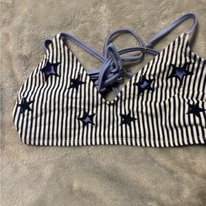 Xhilaration Blue and White Striped Bikini Top
